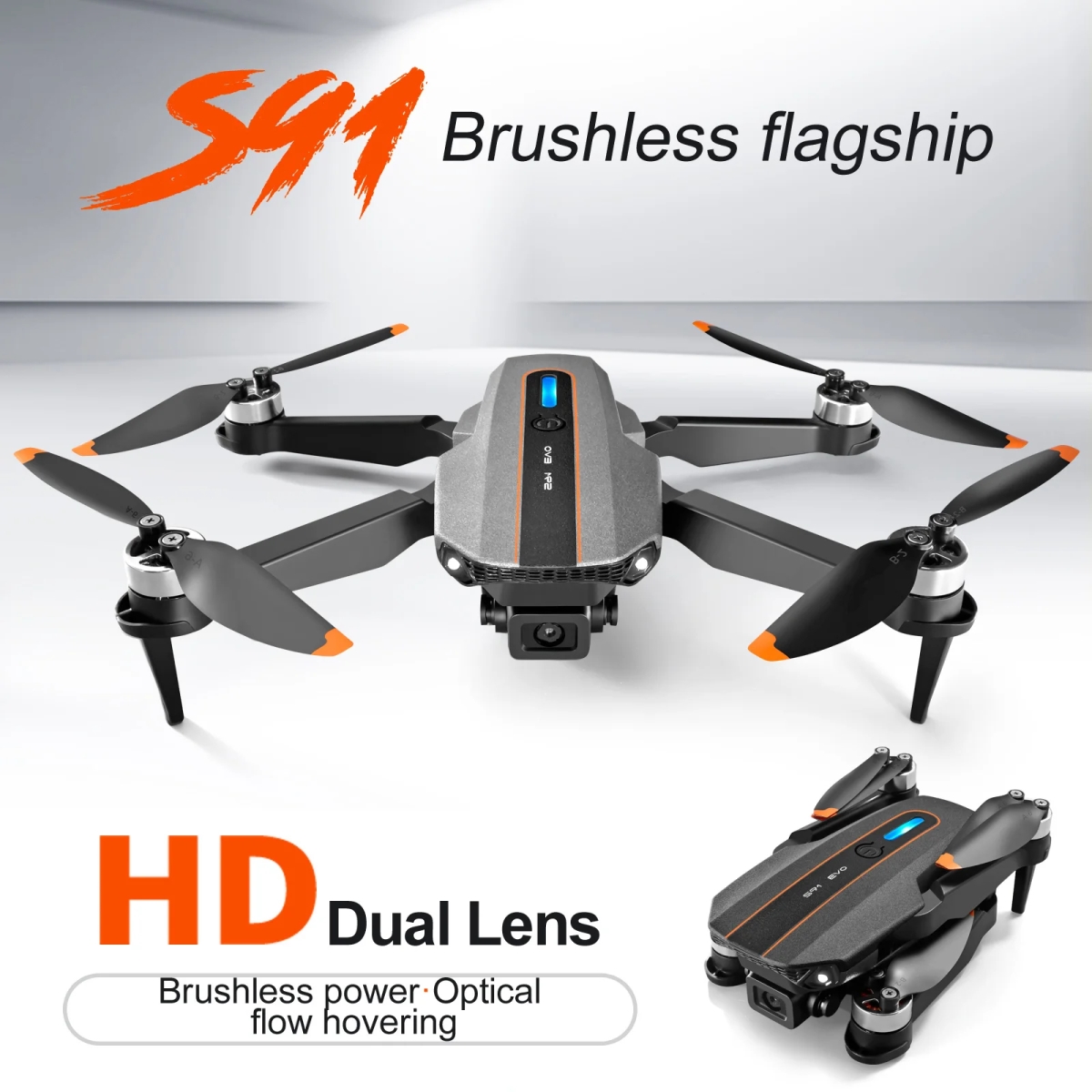 NM59267 S91 Drone 5G Wi-Fi FPV Brushless Motor 360 Deg Laser Obstacle Avoidance GPS Return 8K HD Dual Camera RC Quadcopter Drone Toys - Black & Gray