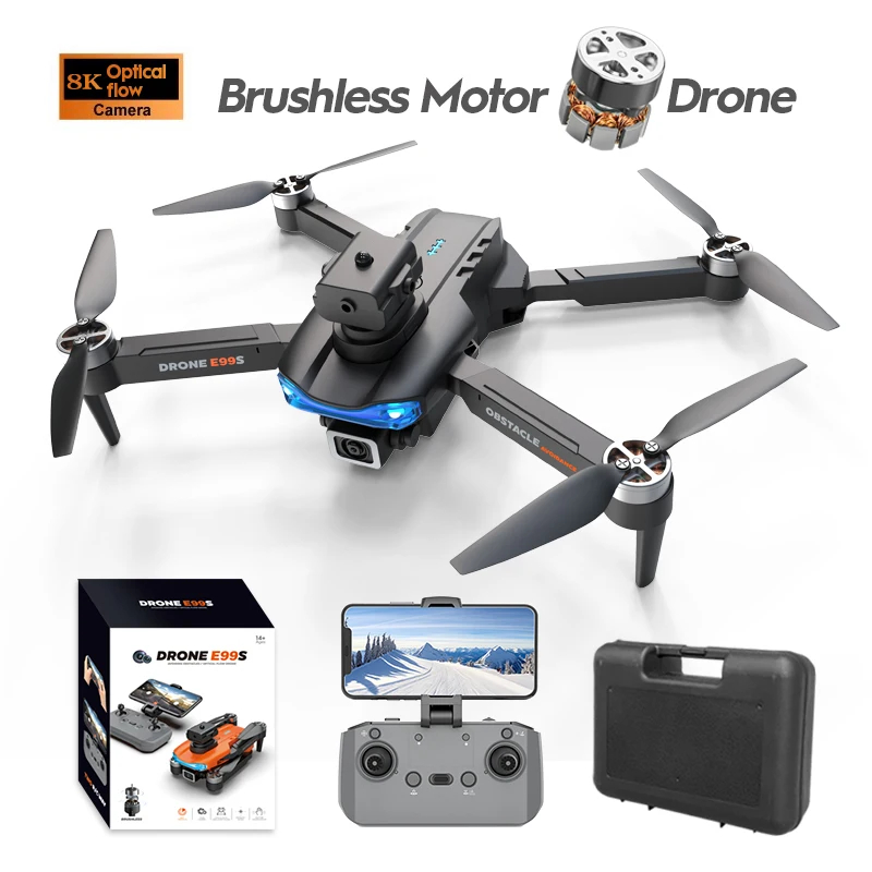 NM59348 5G Wi-Fi FPV 360 Deg Laser Obstacle Avoidance Brushless Motor GPS Return 8K HD Dual Camera RC Quadcopter Drone Toys, Black & Orange