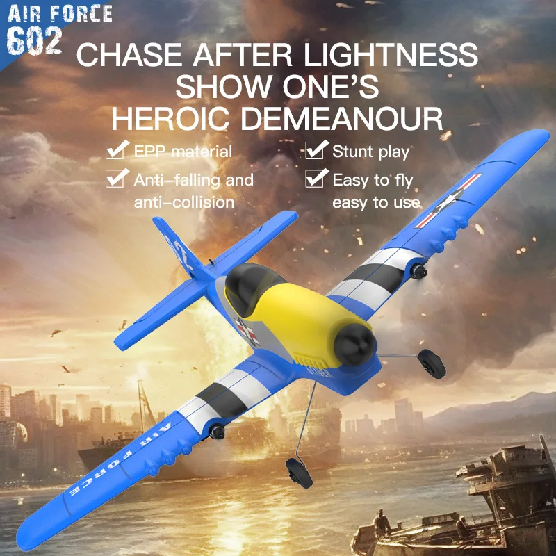 NM59415 2.4G RC Plane Signal Glider Remote Control Fighter Fixed Wingspan Glider Outdoor RC Warbird Airplane Toys Gifts - Blue & Yellow