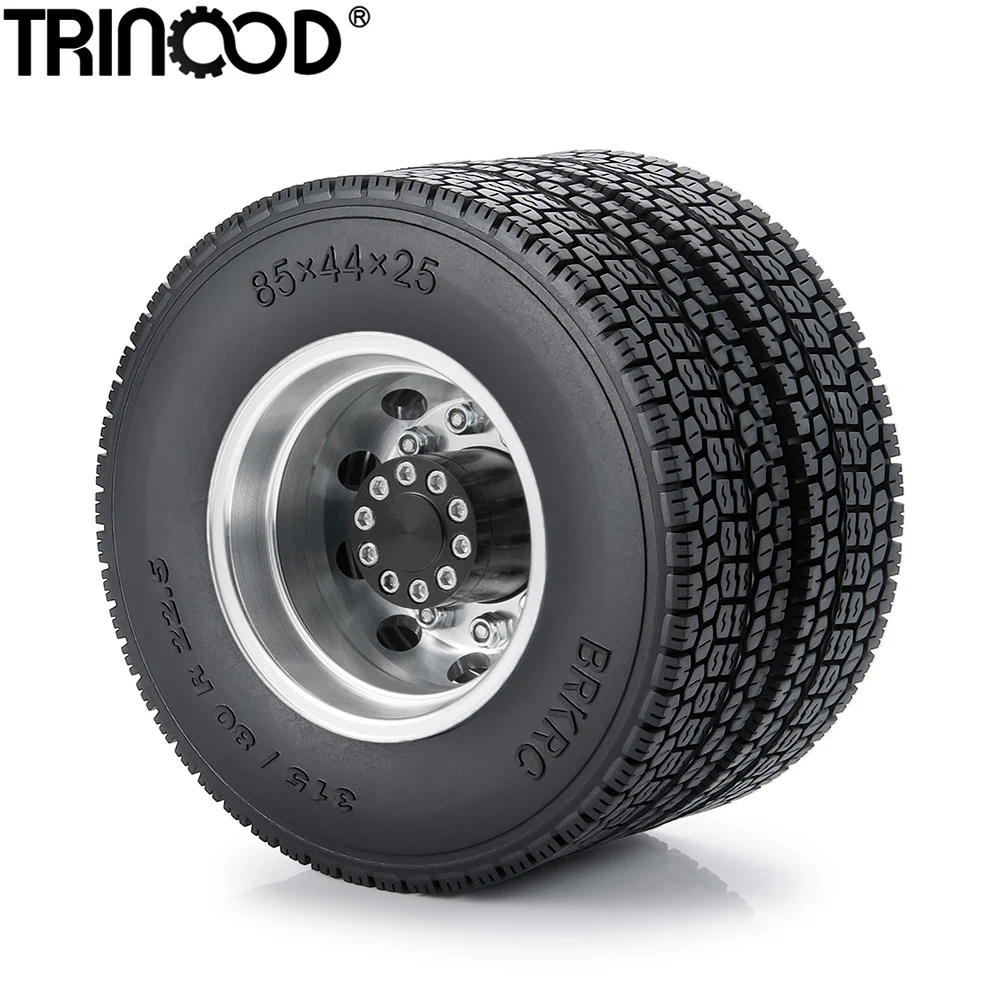 NM59479 Aluminum Alloy Rear Wheel Hub & Rubber Tires Kit for 1 by 14 Tamiya RC Tractor Truck Trailer Car Wheels Tires Upgrade Parts - Silver