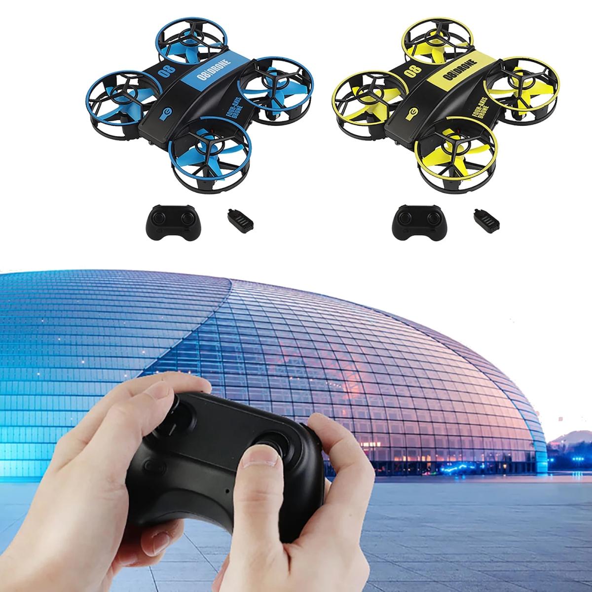NM59662 Mini RC Drone Helicopter Altitude Hold Remote Control Quadcopter Auto Hovering 3D Flip Mini Drone Kids Toys with LED Light - Blue & Yellow
