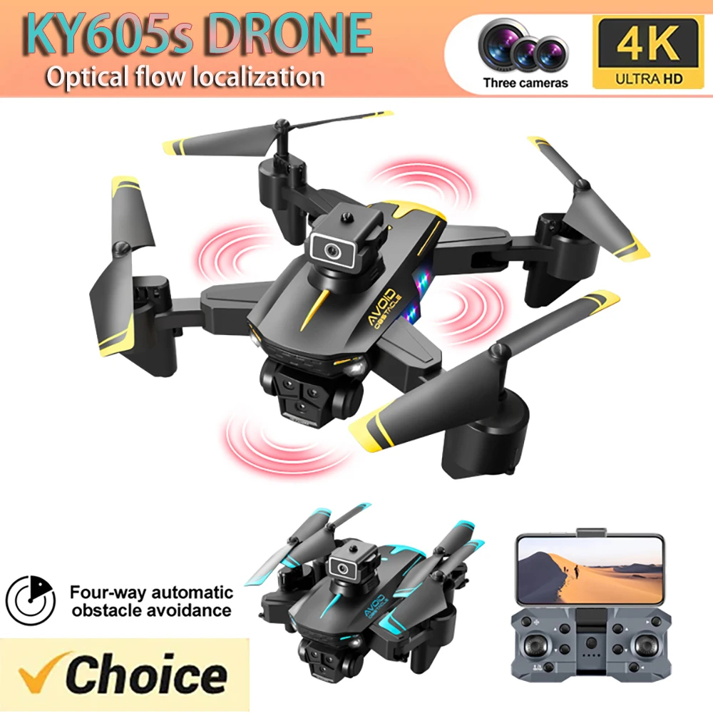 NM59671 Drone Professional Three Camera 4K Wide-Angle Optical Flow Positioning 360 Deg Obstacle Avoidance RC Quadcopter Toy Drones - Blue & Yellow