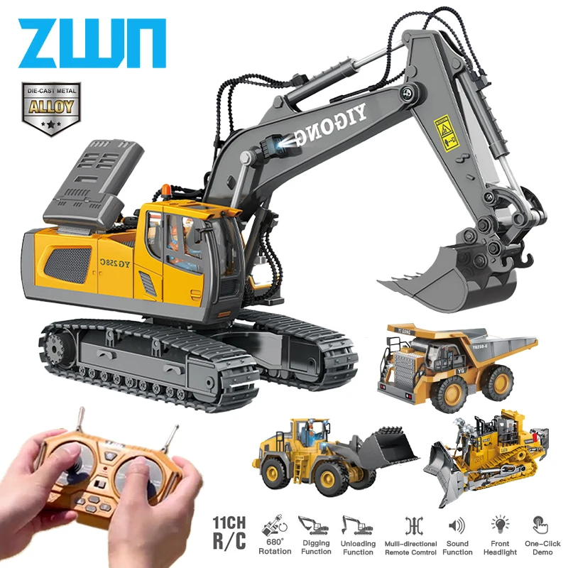 NM58610 2.4G Remote Control Excavator Dump Truck RC Model Car Toy Professional Alloy Plastic Simulation Construction Vehicle for Kid