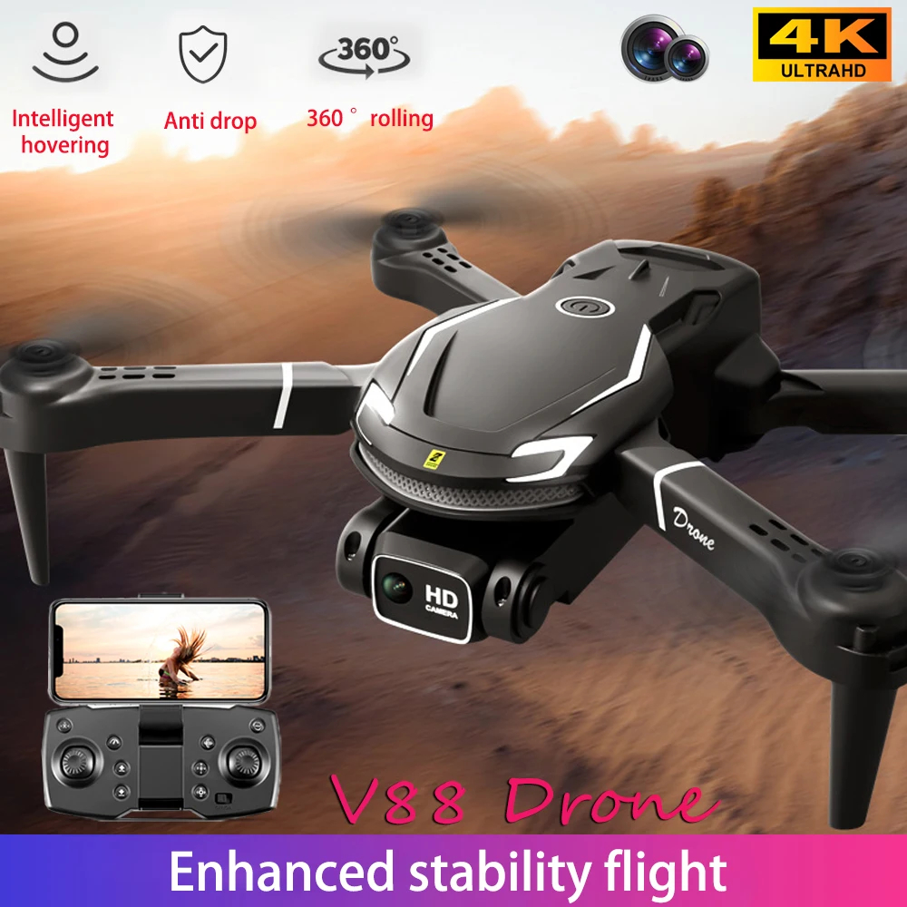 NM58752 V88 Mini Drone Professional Folding Quadcopter 4K HD Cameras GPS Wi-Fi RC Helicopter 120 Deg Wide Angle Aircraft Toy Gift