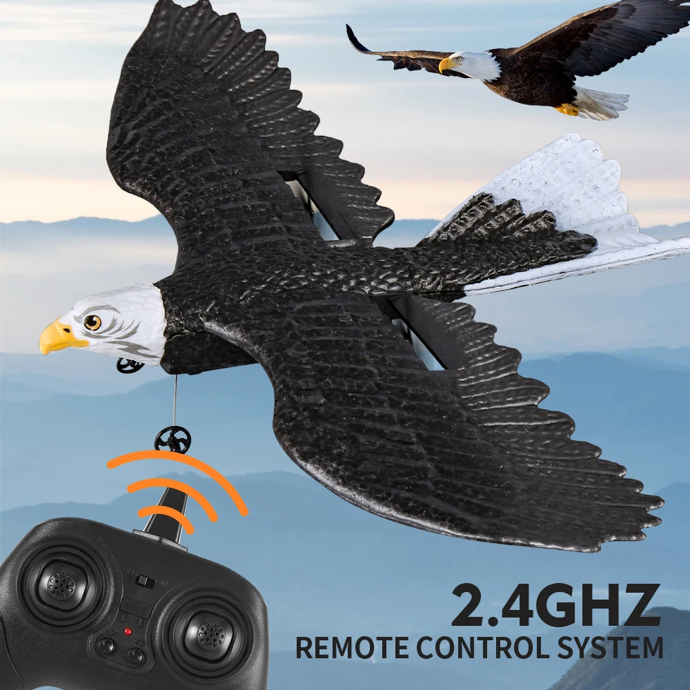 NM58851 Airplane Simulation Wingspan Aircraft 2.4G Radio Control Remote Foam Plane Glider Boys Gift Toys for Children Birthday - Black & White