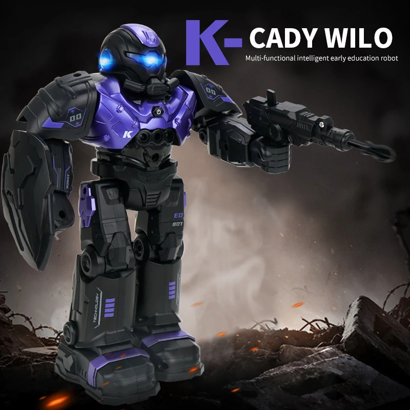 NM58892 R20 Smart Intelligent RC Robot Infrared Sensor 2.4G Wireless Remote Control Programming Robot Model Boy Toys for Boys Girls - Purple & Yellow