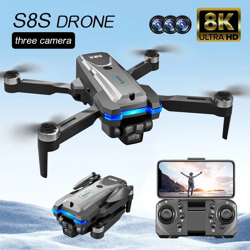 Brushless Motor Optical Flow Three Camera Electric Lens Aircraft Obstacle Avoidance & Remote Control Aircraft RC Drone Toy, Black & Silver