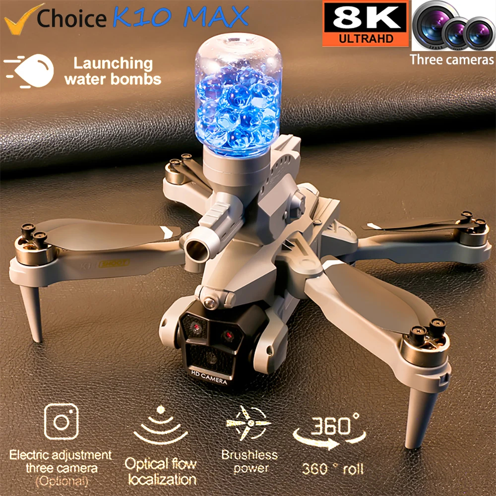 NM60144 Professional Drone Launches Water Bombs Brushless HD 8k Triple Camera Optical Flow Obstacle Avoidance RC Quadcopter Toy, Black & Gray