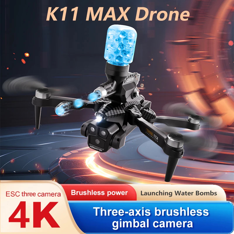 NM60179 Max Water Bombs 360 Deg Laser Obstacle Avoidance 4K HD Three Camera Brushless Motor GPS Return RC Quadcopter Drone Toys, Black & Gray