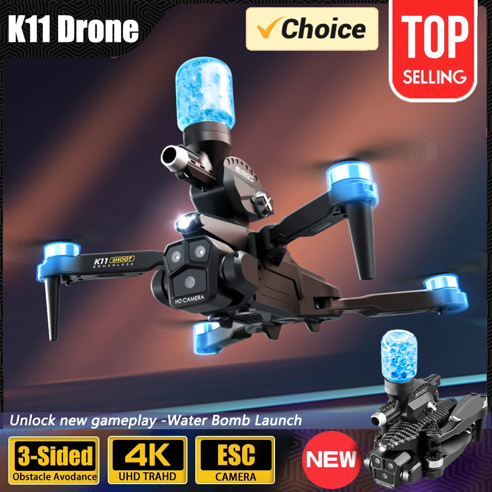 NM60211 Max Water Bombs Brushless Motor GPS Return 4K HD Three Camera 360 Deg Laser Obstacle Avoidance RC Quadcopter Drone Toys, Black & Gray
