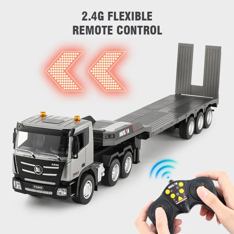 NM60504 1-24 Alloy Remote Control Semi-Hung Flat Truck with Light 2.4G RC Engineering Vehicles Model Boy Car Toy for Children Gift