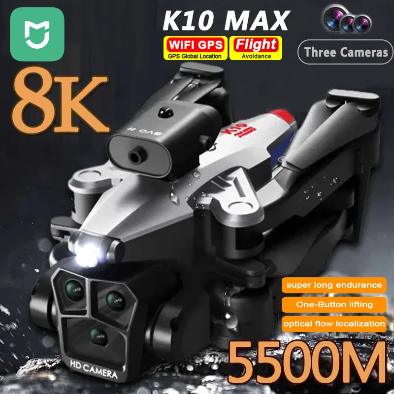 NM60615 K10Max Drone 8K Professional Three Camera Wide Angle Optical Flow Localization Obstacle Avoidance RC Quadcopter