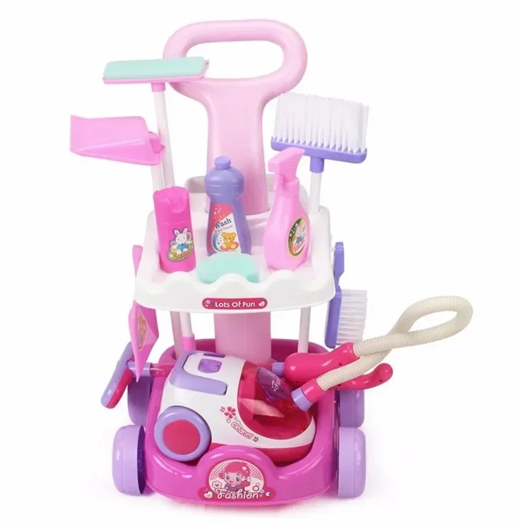 NM60669 Electronic Light & Sound Child Cart Cleaning Belt Vacuum Cleaner Cleaning Tools Set Car Clean Play House Toy Girl Gift