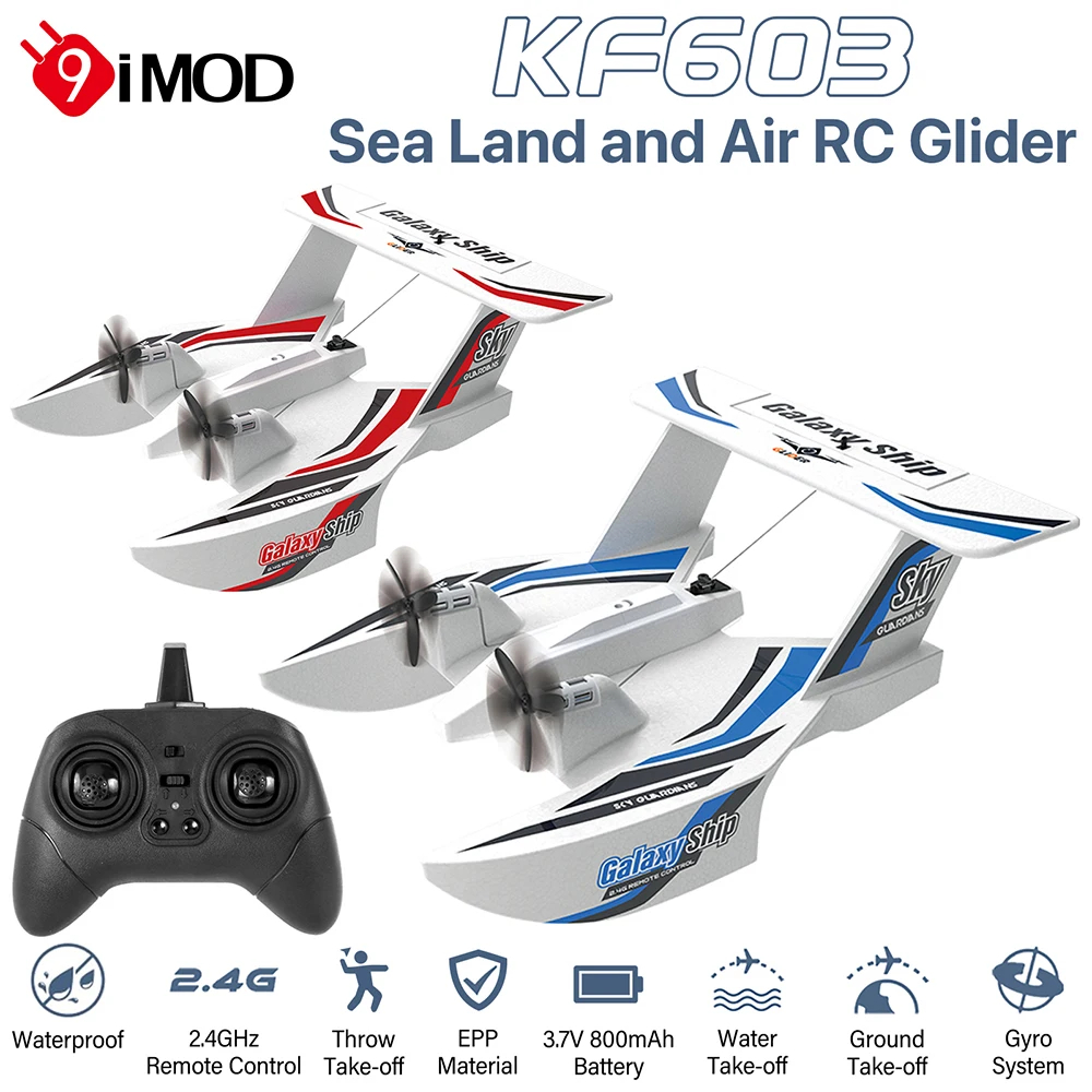 NM60963 KF603 RC Glider 2.4G 3CH Radio Control Aircraft Sea & Air RC Plane EPP Foam Water Land Flying Airplane Toys Gifts - Blue & Red