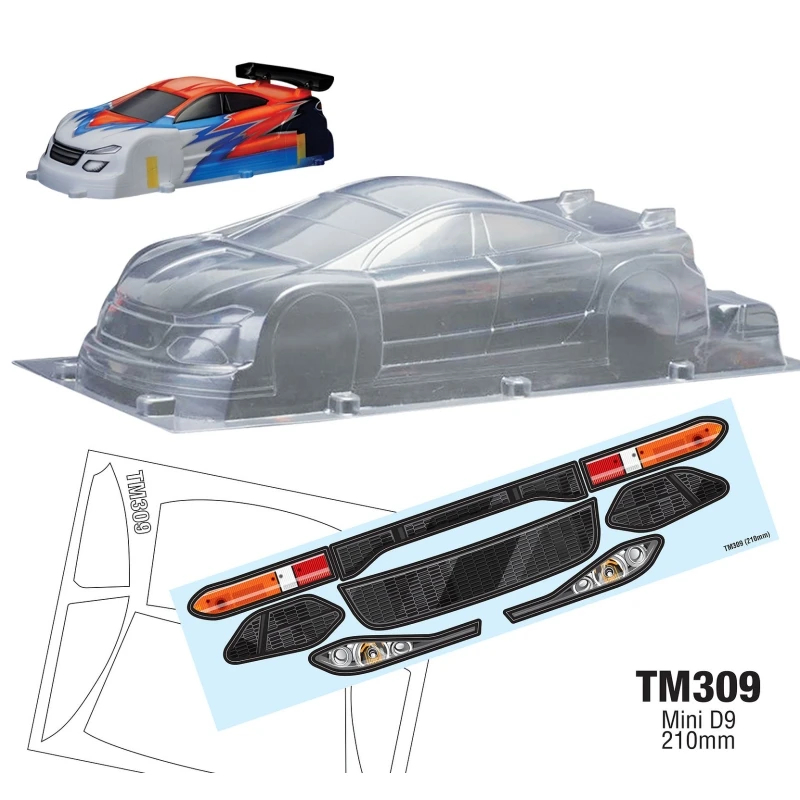 NM60987 210 mm Body Shell 1 by 10 Clear Lexan Body with Rear Wing for on Road Car RC Drift Toy Wheel Base Mini Chassis Carten Tamiya