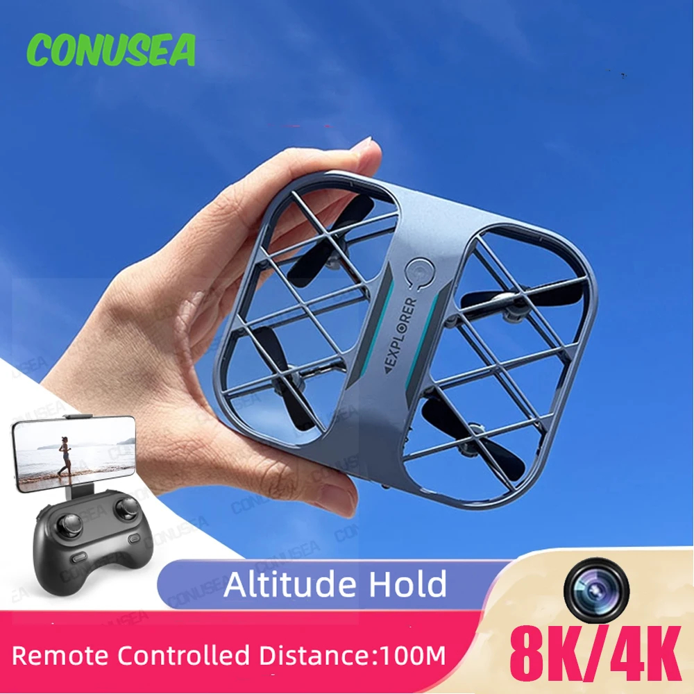 NM59693 H107 Mini Drone 8K 4K Quadcopter with Camera Real-Time Transmission Mini Pocket UFO Small Remote Control Plane Toy Boy - White & Blue