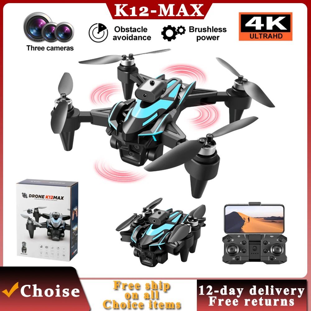 NM59727 New K12 Drone Brushless Motor Three Camera Aerial Photography Optical Flow Drone 4K Obstacle Avoidance Foldable Quadcopter - Multi Color -  UNO1RC