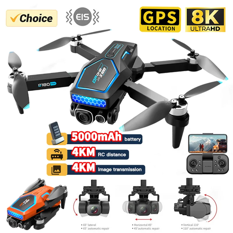 NM59845 RC Drone with 8K Camera HD Professional GPS Wi-Fi 5G 360 Deg Obstacle Avoidance Dual Brushless Motor Foldables Quadcopter Toys