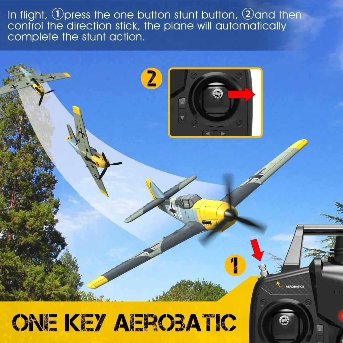 NM59979 Remote Control Airplane BF109 2.4GHZ 4CH 400 mm Wingspan One Key U-Turn Aerobatic RC Plane Model Collect Toy Gift