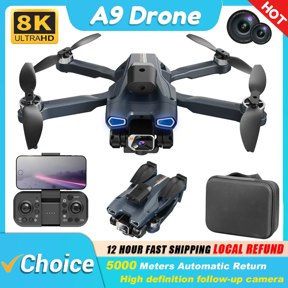 NM60097 New A9 PRO GPS Drone 8K HD Dual Camera FPV Brushless Foldable Obstacle Avoidance Professional RC Foldable Quadcopter Toys
