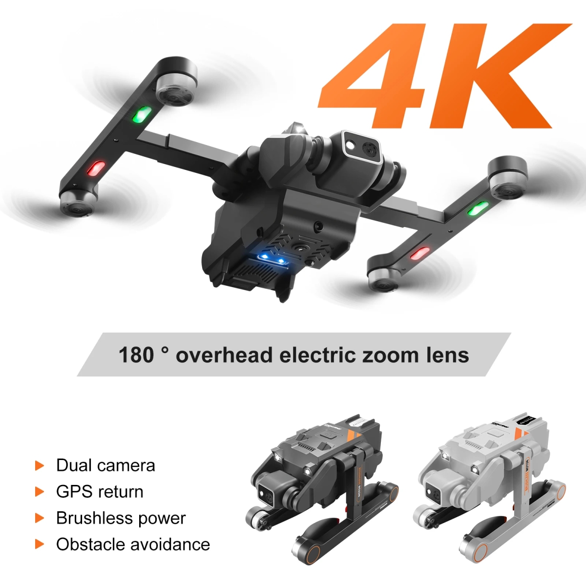 NM60969 Pro GPS Drone 4K Professional HD Dual Camera 5G Wi-Fi Obstacle Avoidance Brushless Foldable Quadcopter RC Drone - Black & Gray
