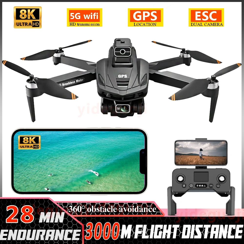 NM61123 Drone Foldable RC Quadcopter with GPS 8K HD Dual ESC Camera 5G Wi-Fi Brushless 360 deg Obstacle Avoidance FPV Drone Toys
