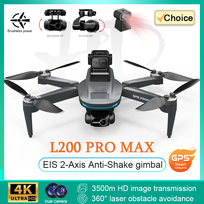 NM61719 L200 PRO MAX-L900SE MAX Professional Drone 4K Dual Camera Obstacle Avoidance 2 Axis Gimbal Brushless Helicopter GPS RC Toys
