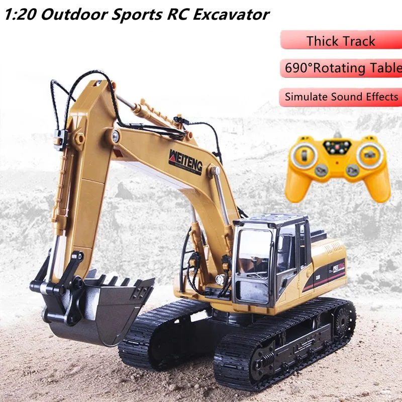 NM61835 Alloy Bucket Remote Control Truck 2.4G 1-20 Cool Light Auto DEMO 690 deg Rotating Simulate Sound RC Excavator Truck Model