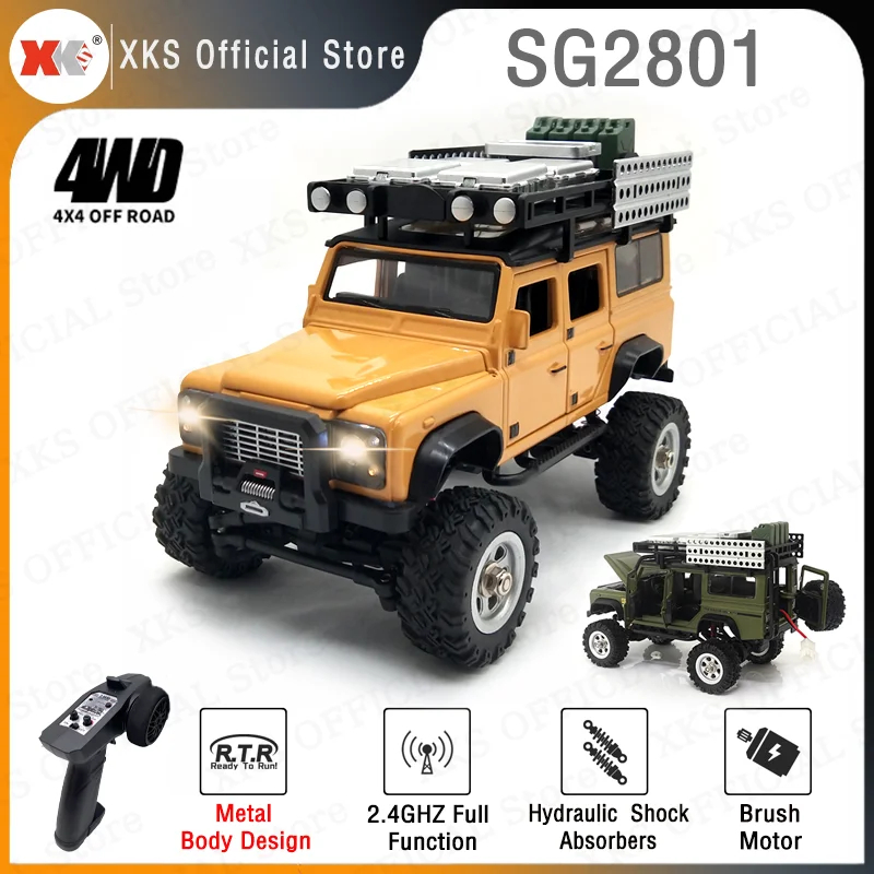 NM61964 SG2801 1-28 RC Car Metal Body Full Scale 2.4G Remote Control Brush 4WD LED Light Mini Climbing RC Truck Toy Gift for Kids