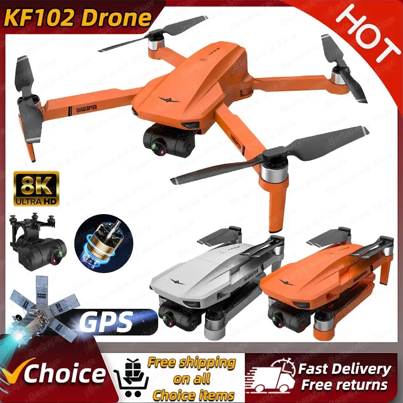 NM62022 KF102 GPS Drone 8K Dual HD Camera 2-Axis Gimbal Brushless Motor Aerial Photography RC Distance Foldable Quadcopter - White & Orange