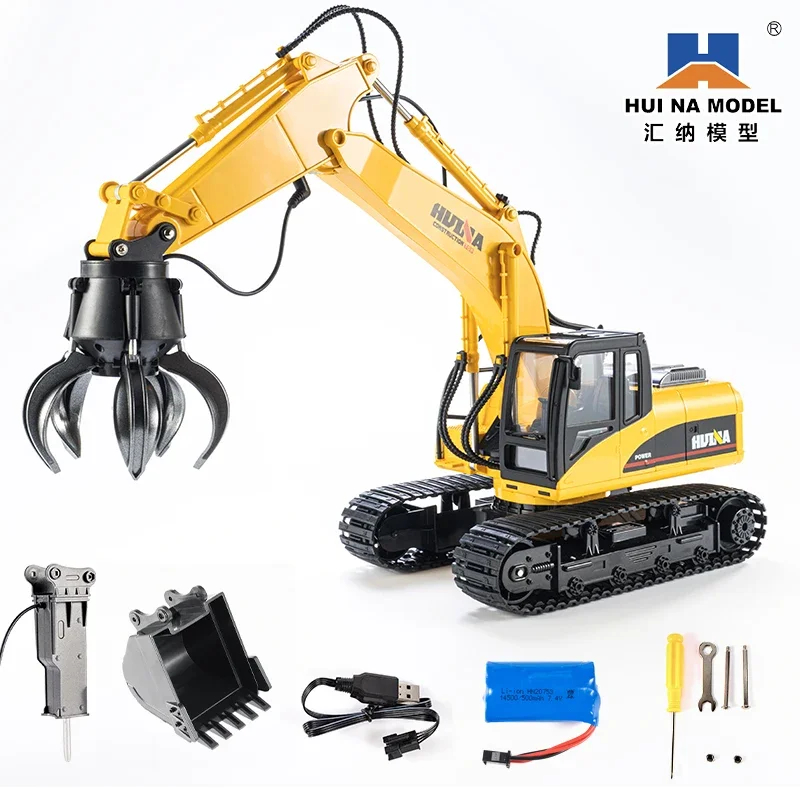 NM62027 RC Excavator Construction Vehicle Multifunctional Grabbing Machine with 3 Working Heads Simulation Boy And Kids Toy