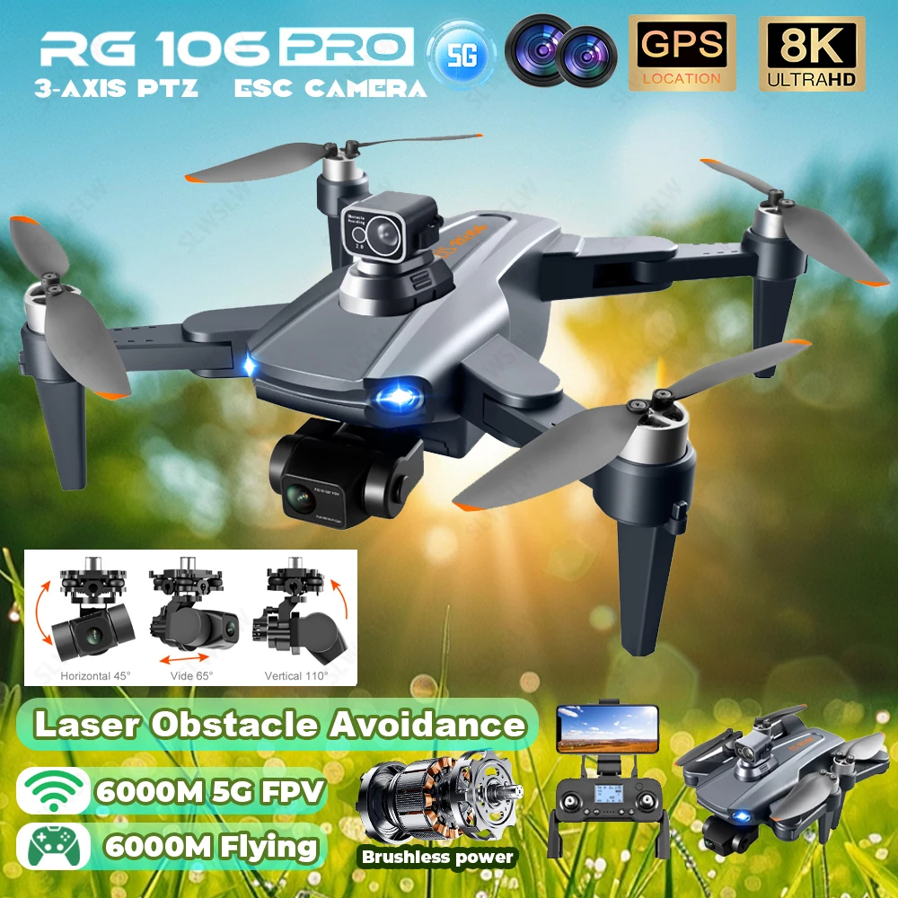 NM62112 Professional Drone 8K 5G GPS Wi-Fi Dual Camera 3-Axis Gimbal Brushless Motor Laser Obstacle Avoidance RC Quadcopter