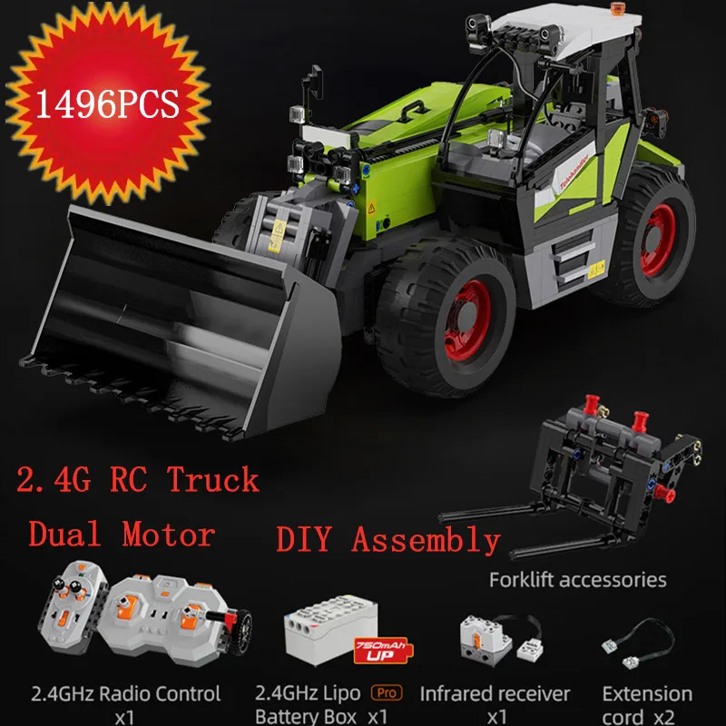 NM62356 DIY Assembly Loader Truck Building Blocks High Speed 2.4G RC Truck Dual Motor for Lifting Full-Function Bricks Toys