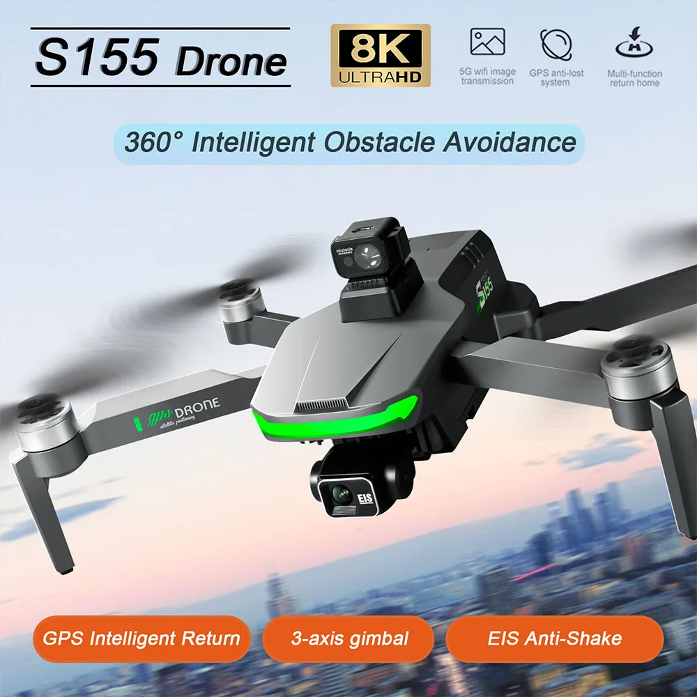 NM62408 S155 Pro GPS Drone 5G FPV GPS Return Brushless Motor 8K HD Dual Camera 360 Deg Laser Obstacle Avoidance RC Quadcopter Drone Toy -  UNO1RC