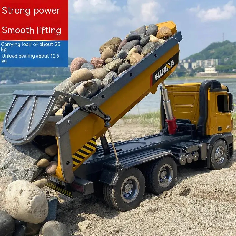 NM62413 2.4GHz Huina Engineering Vehicle 573 RC Dump Truck 10CH Alloy Engineering Vehicle LED Light Tipper Tractor Truck Toy - Yellow