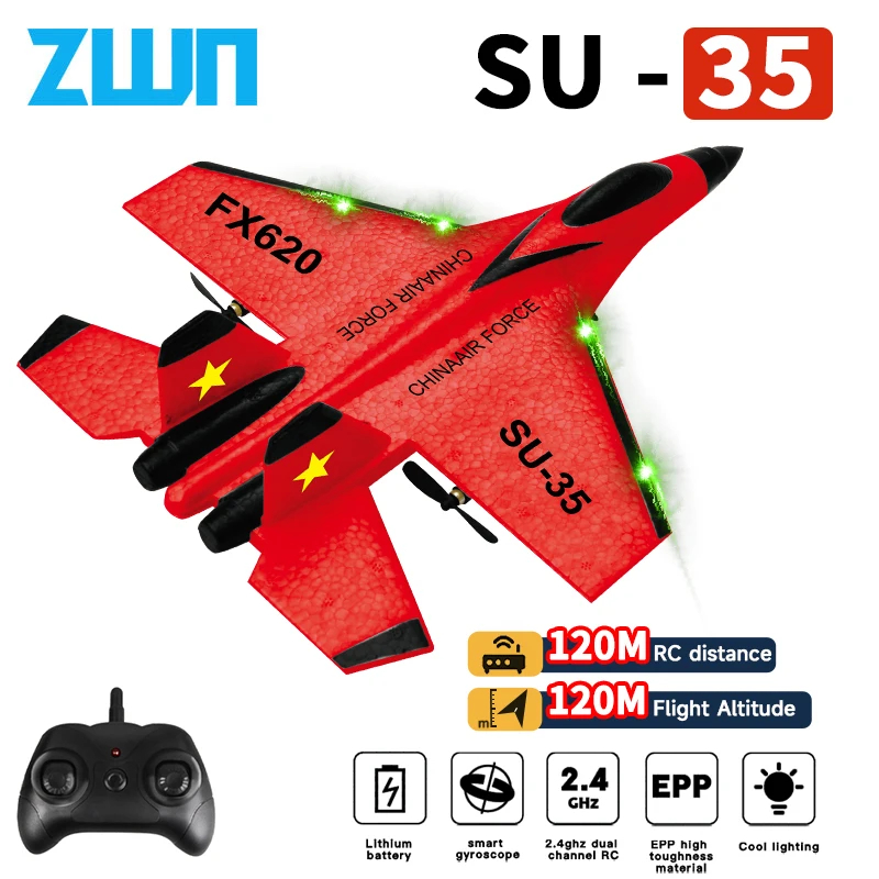 NM58228 Plane SU35 2.4G with LED Lights Aircraft Remote Control Flying Model Glider EPP Foam Toys Airplane for Children Gifts