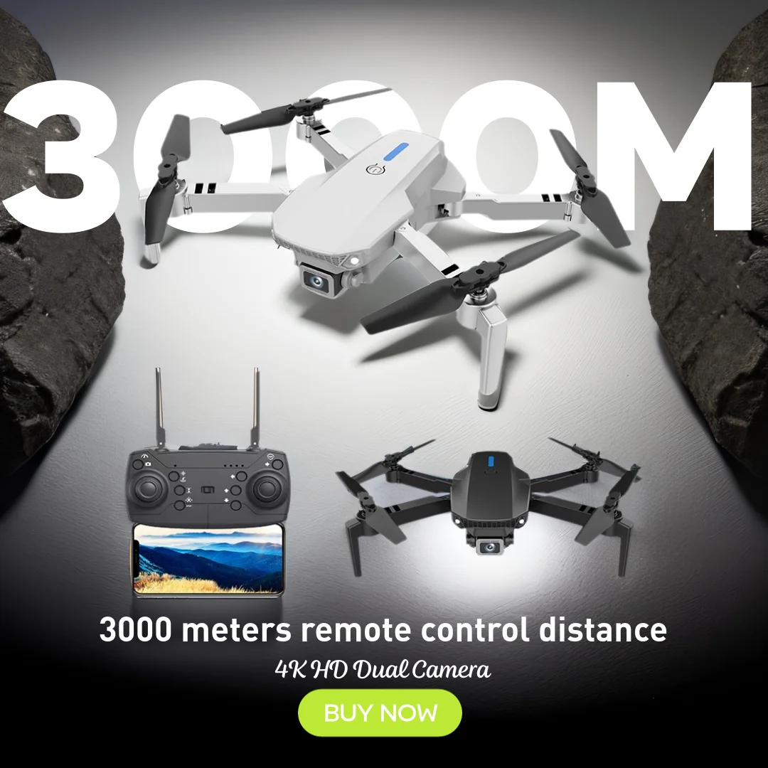 NM58372 E88Pro Drone Professional 4K HD Dual Camera 3000 Meter Remote Control Distance Helicopter Foldable Wi-Fi FPV Quadcopter Drone - Black & White
