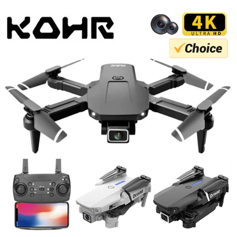 E88 Pro Drone 4K Professional with 1080P Wide Angle HD Camera Foldable Quadcopter RC Helicopter Wi-Fi FPV Height Hold Gift Toys - Black & White