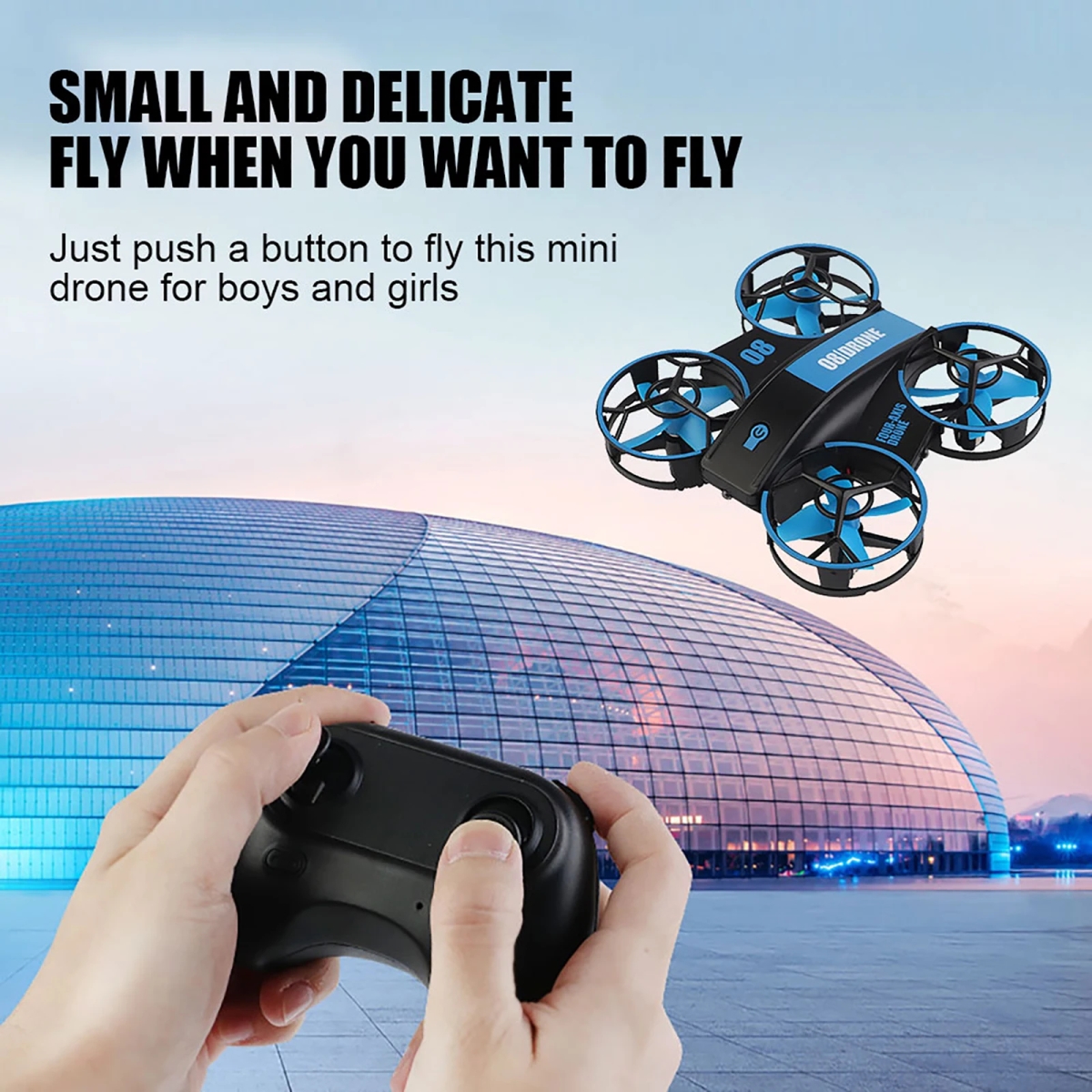 NM58593 RC Drone Helicopter Altitude Hold Quadcopter Toys with Lights RC Small Helicopter Quadcopter - Blue & Yellow