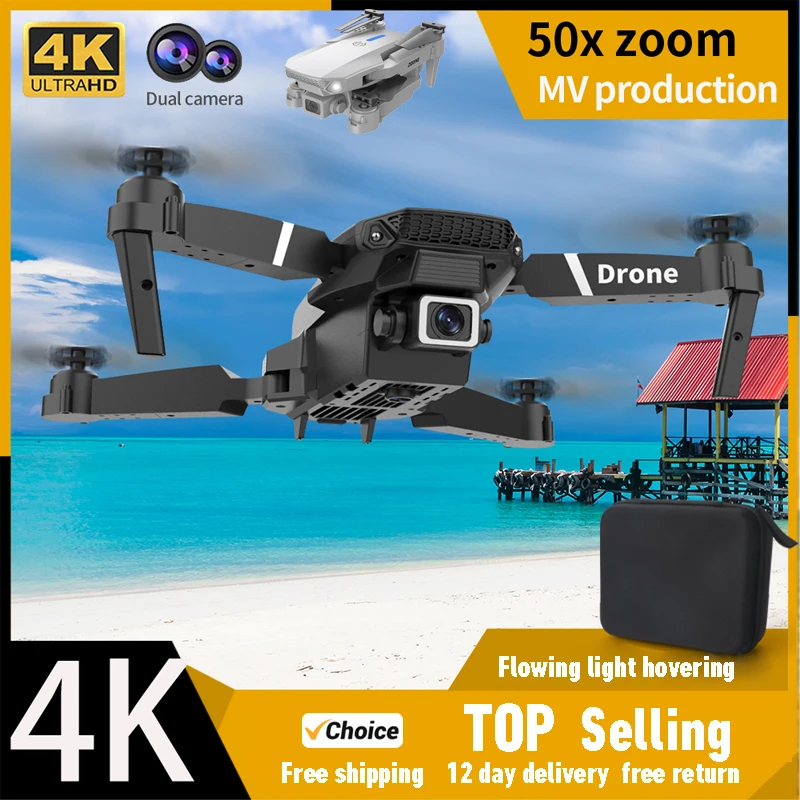 NM58225 Professional Drone E88 4K Wide-Angle Head Double HD Camera Wi-Fi FPV Height Hold Foldable RC Quadrotor Helicopter Toys Gifts - Black & White