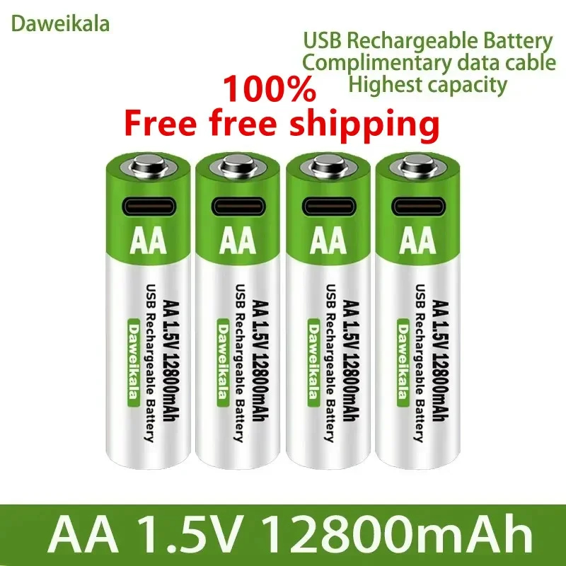 NM58350 1.5V USB AA Rechargeable Battery 12800 Mah Li-ion Battery for Remote Control Mouse Electric Toy Battery Plus Type-C Cable