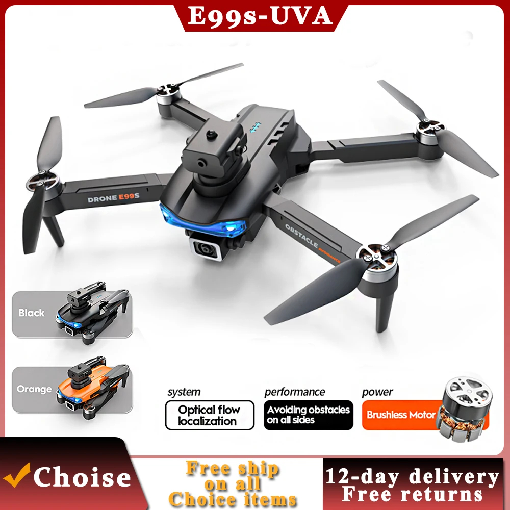 Folding Drone with Camera Optical Flow Wi-Fi 4K Dual Camera 360 Deg Obstacle Avoidance Brushless Motor RC Quadcopter FPV Drone Toy - Black & Orange