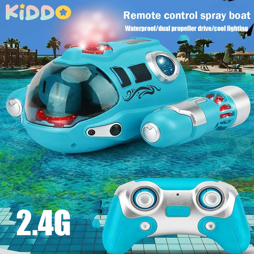NM58379 Boat Spray Double Propeller Remote Control Boat High Speed Ship with Light Swimming Pool Bathtub Summer Boat Toys Gifts - Yellow & Pink