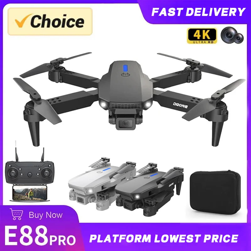 NM58554 E88 Pro RC Drone 4K Professional HD Airplane Dual-Camera Wide-Angle Head Remote Quadcopter Airplane FPV Helicopter Drone Toy -  UNO1RC