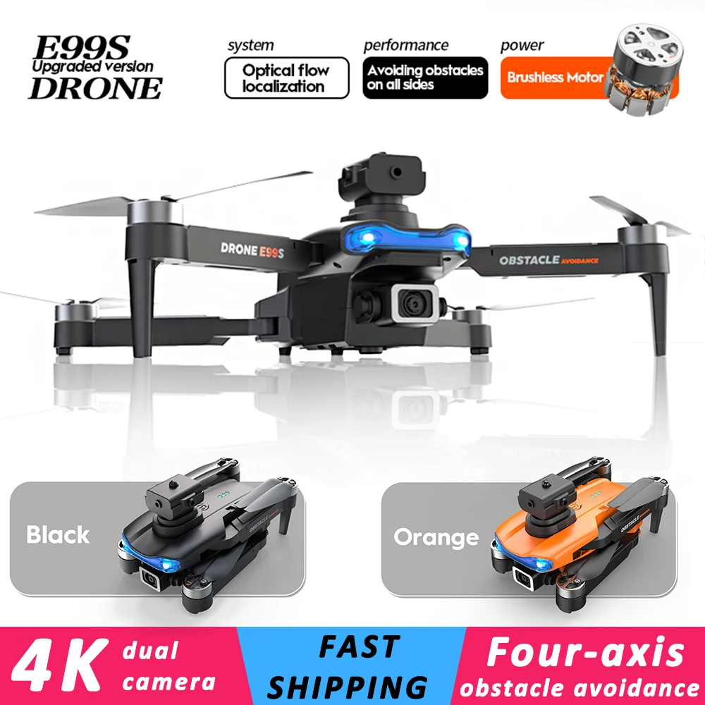 Folding Drone Wi-Fi 4K Dual Camera 360 Deg Obstacle Avoidance Brushless Motor GPS Return RC Quadcopter FPV Drone with Camera Toy - Black & Orange