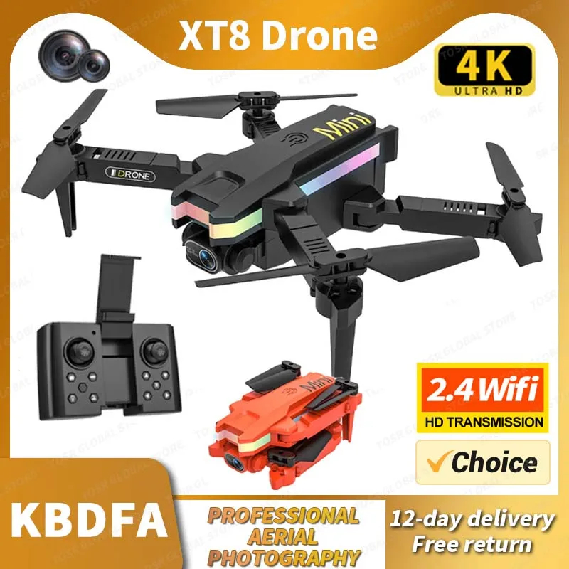 NM58480 XT8 RC Drone Professional Dual HD Camera Aerial Photography FPV Helicopters Obstacle Avoidance Foldable RC Quadcopter Toys - Black & Orange