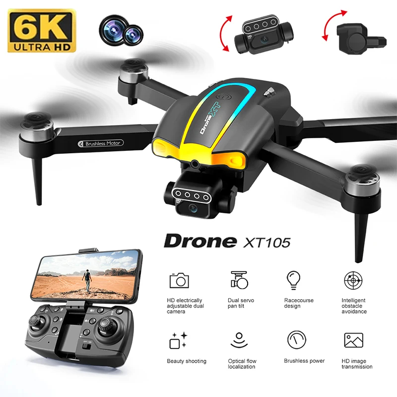 NM58484 XT105 Drone 5G Wi-Fi FPV GPS Return Brushless Motor 8K HD Dual Camera 360 Deg Laser Obstacle Avoidance RC Quadcopter Drone Toys