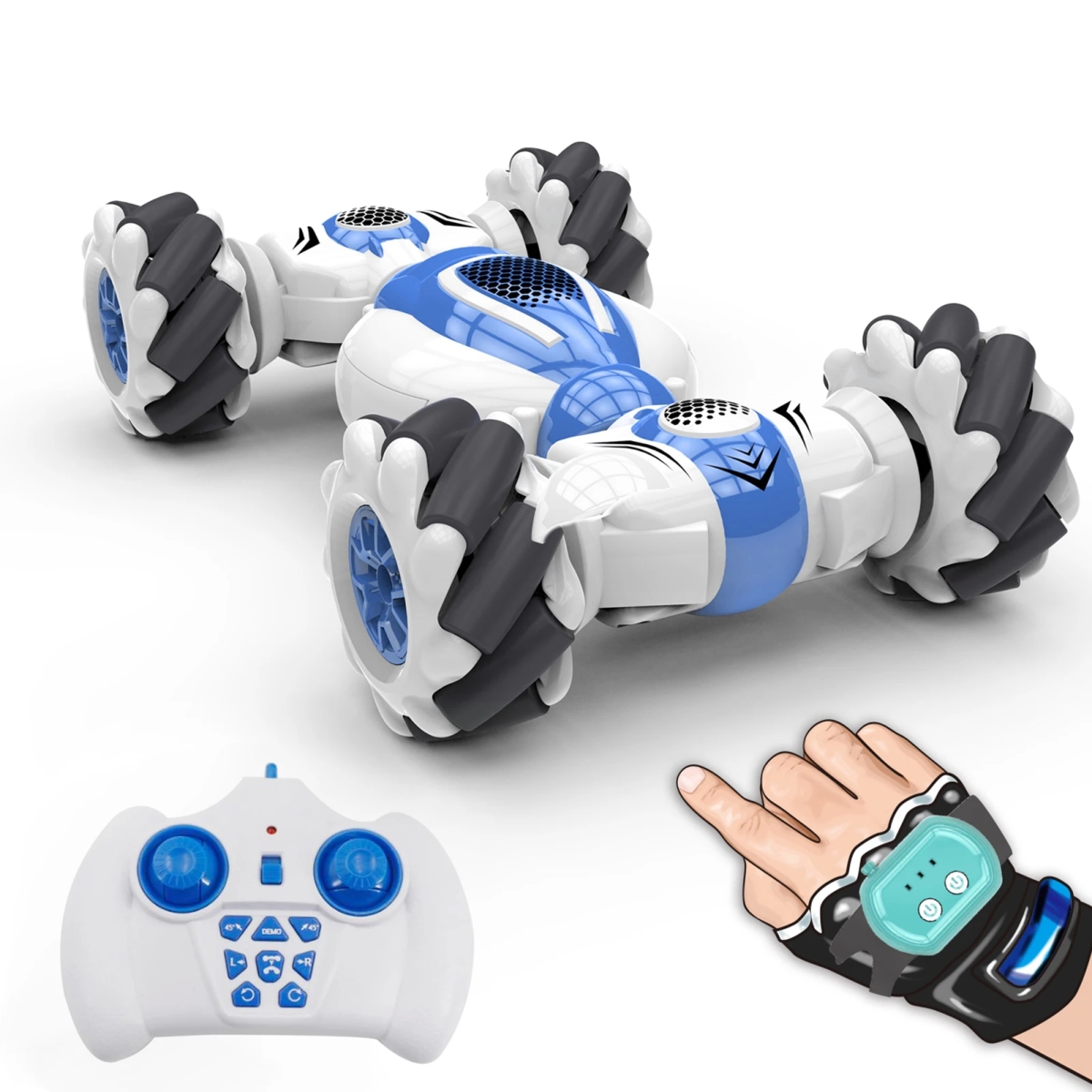 RC Stunt Car Remote Control Watch Gesture Sensor Deformable Toy Cars All Terrain Speed 2.4GHz 360 Deg Rotation Off-Road Vehicle - Blue & Green