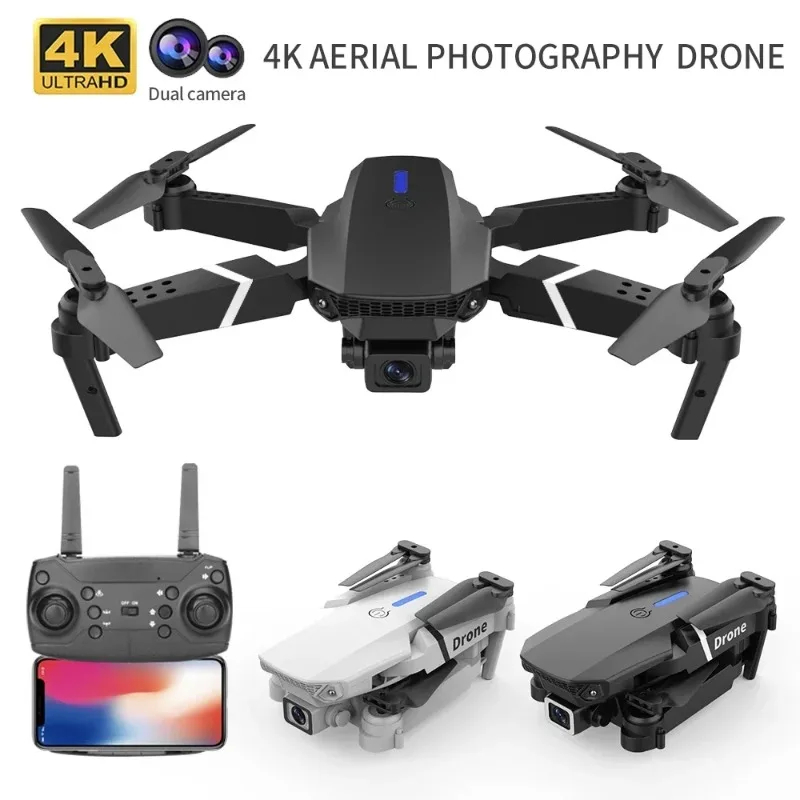 NM58655 Drone E88 4k Wide-angle HD Camera Wi-Fi FPV Height Hold Foldable RC Quadrotor Helicopter Camera-free Childrens Toys