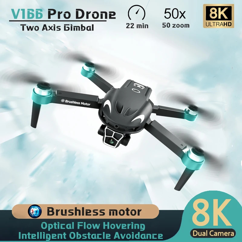 NM58934 V166 8K FPV Dual Camera Drone Optical Flow Wide-Angle Professional Aircraft Intelligent Obstacle Avoidance Remote Control Toy